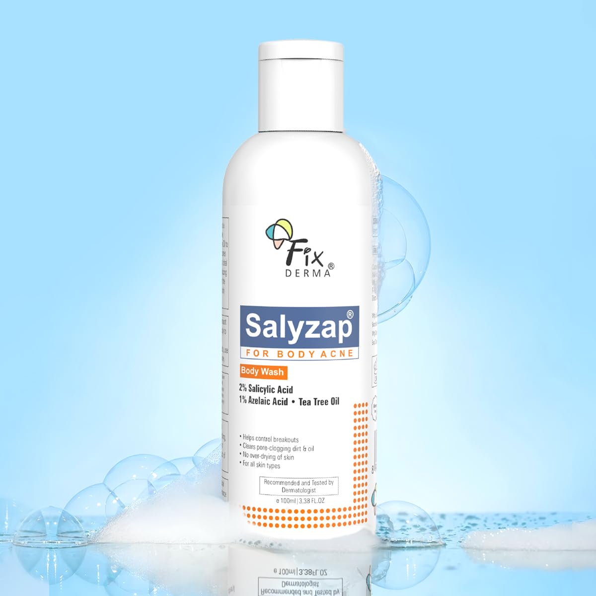 Fixderma Salyzap 2% Salicylic Acid Body Wash I For Acne, Anti Acne Body Wash on Back | Arms Suitable For Acne Prone Skin I Shower Gel For Women & Men I - 100ml