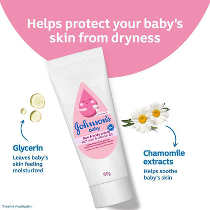 Johnson's Baby Cream 200g | Face & Body Cream for All Skin Types including Sensitive Skin | Helps Protect from Dryness | Baby's Skin Feels Soft & Smooth | With Aloe & Vitamin B5 | No Added Parabens, Dyes & Pthalates | Pediatrician Tested