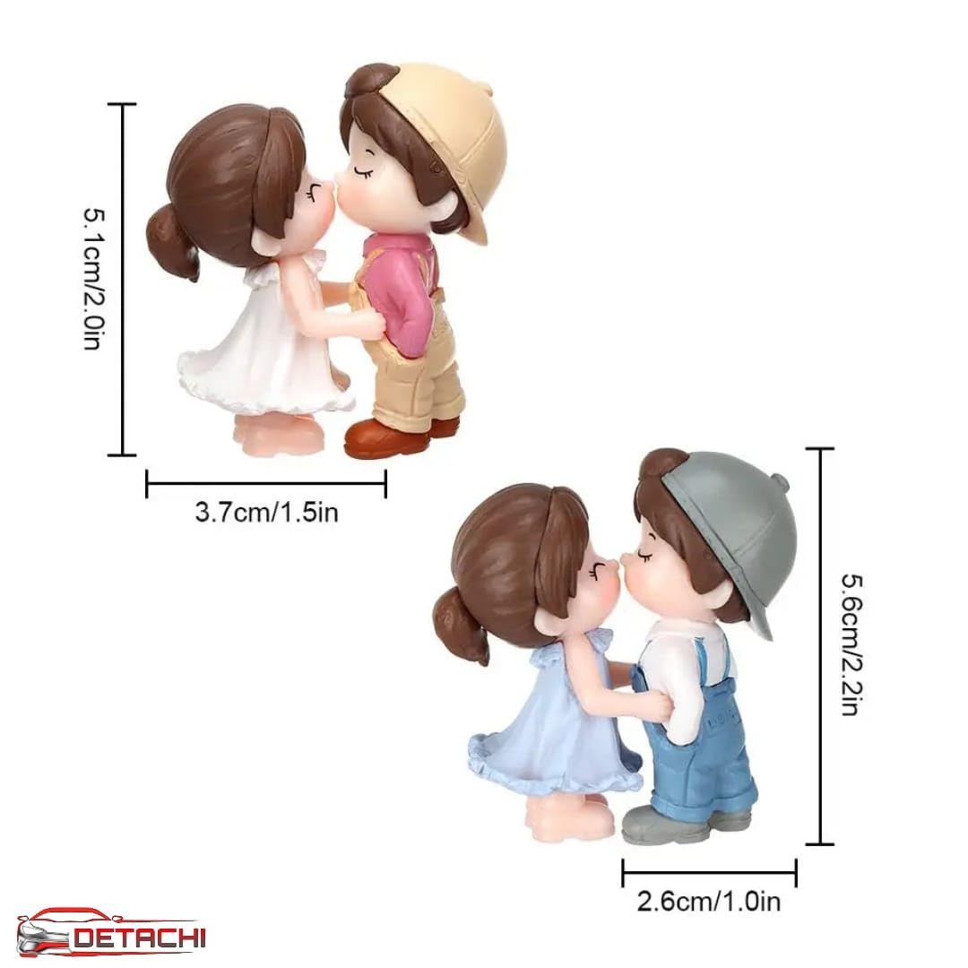 Car Dashboard Couple Showpiece Figurine Toys Gift with 4 Resin Adhesive Stickers for Car Lovers, Adorable Accessories for Interior Car Decoration