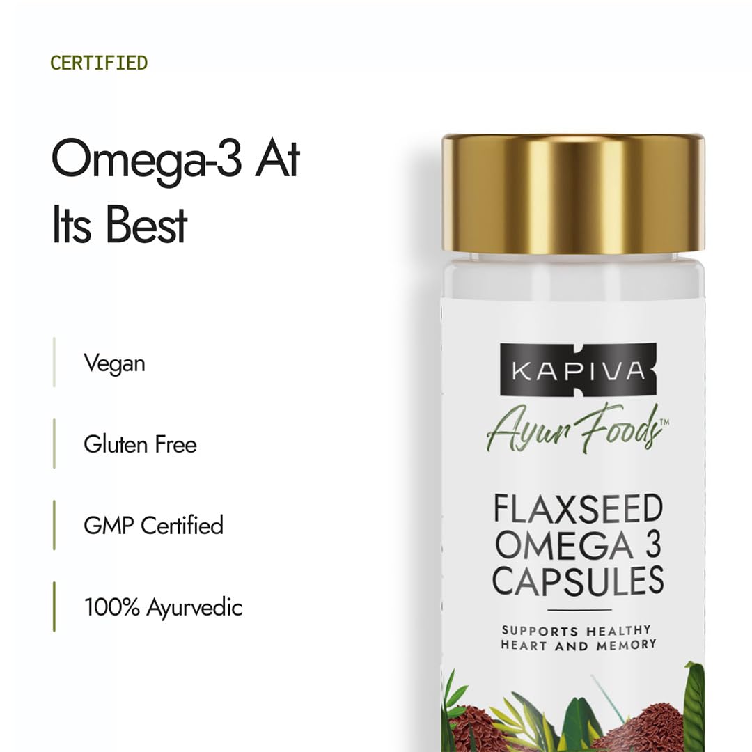 Kapiva Flaxseed Omega 3 Capsules (60 Capsule) | Vegetarian Flaxseed Oil Omega | Better Joint & Heart Health