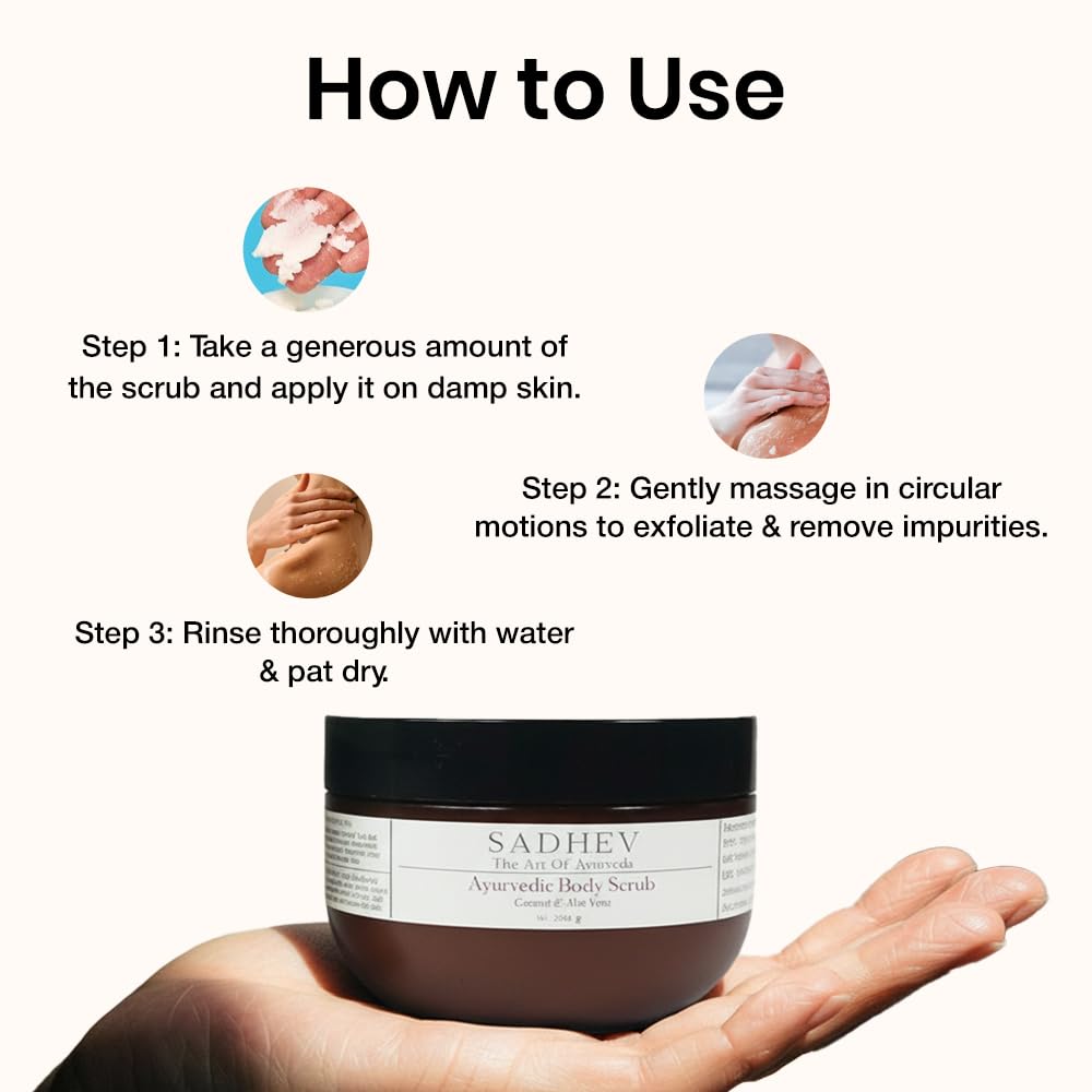 Sadhev Ayurvedic Sea Salt Body Scrub | Exfoliates, Detoxifies & Revitalizes | Enriched with Coconut Oil & Aloe Vera | For Smooth, Radiant Skin | All Skin Types (200g)
