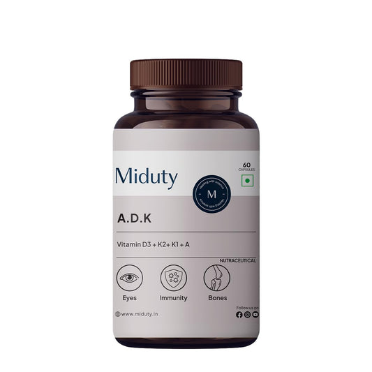 Zephivo Miduty by Palak Notes Vitamin ADK, Vitamin D3 and K2 Supplements, Cholecalciferol Vitamin D3, Boost Immunity, Stronger Bones, Vitamin ADK Supplement, Immunity Booster Capsule - 60 Capsules