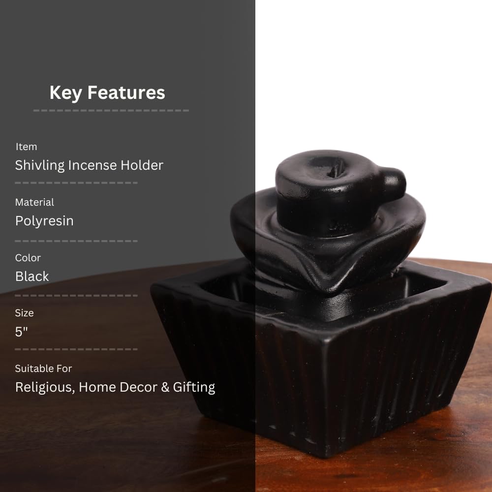 Black Shivling Idol Statue with 8 Incense Smoke Backflow Fountain Cone Incense Holder | for Table, Home Decorative Showpiece Item