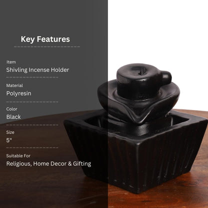 Black Shivling Idol Statue with 8 Incense Smoke Backflow Fountain Cone Incense Holder | for Table, Home Decorative Showpiece Item
