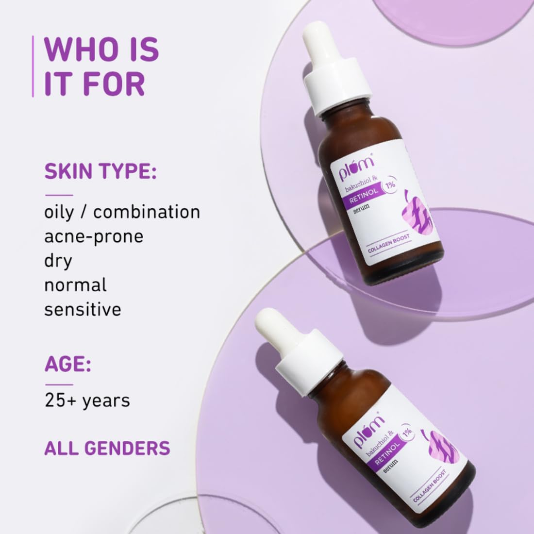 Plum 1% Retinol Advanced Anti Aging Night Face Serum with Bakuchiol | Boosts Collagen, Reduces Fine Lines & Wrinkles | Retinol Serum for Face | for Women & Men | Suits All Skin Types | 20ml