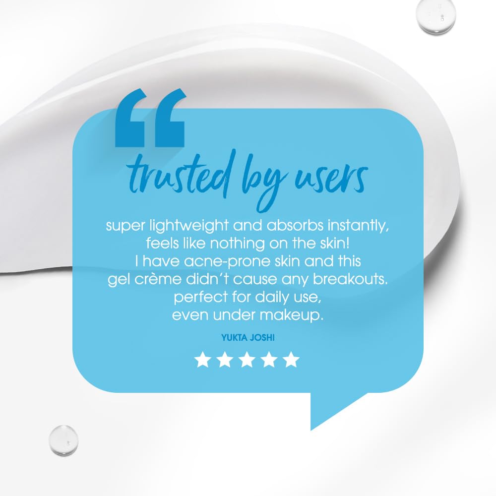 Product with a blue speech bubble containing user review text on a white background