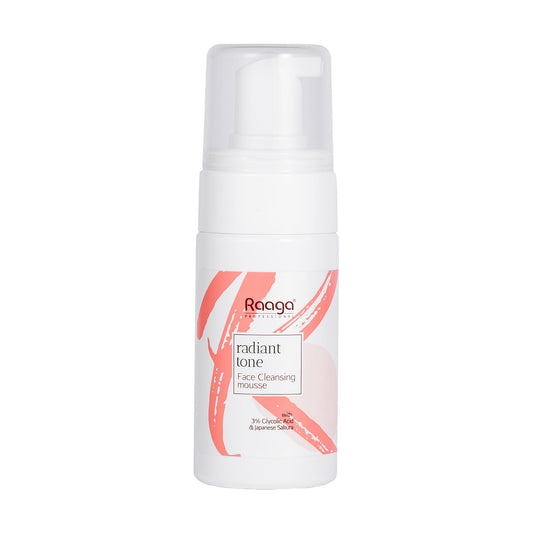 Raaga Professional Radiant Tone Face Cleansing Mousse with 3% Glycolic Acid and Japanese Sakura | Paraben Free, Sulphate Free, Dermatologically Tested (100 ml)