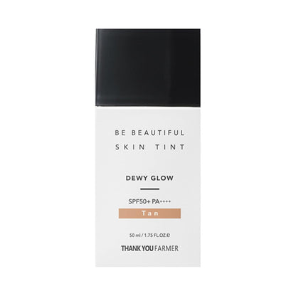 THANKYOU FARMER Be Beautiful Skin Tint (Tan) 3-in-1 Hydrating Tinted Moisturizer, Primer & SPF50+ Sun Protection, Lightweight Daily Base Makeup, Natural Sheer Coverage, Even Skin Tone, Breathable, Dewy Finish for All Skin Types (50ml)