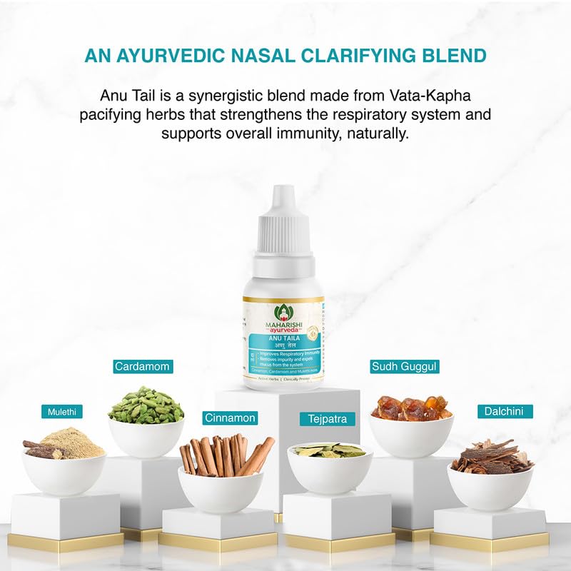 Zephivo Maharishi Ayurveda Anu Taila - Nasal Congestion Relief Oil | Migraine & Sinusitis Treatment | Improve Sensory Perception | Herbal Formula | 10ml
