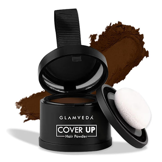 Glamveda Cover-Up Hair Powder - Brown | Covers Grey Roots & Bald Spots Instantly | Root Touch Up | Highly Pigmented, Fuller & Denser Look | Long-Lasting | Matte Finish | Fine Powder | Natural Look 4g