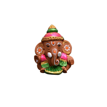 Terracotta Earthenware Handpainted Baby Car Ganesha -Idols and Figurines Showpieces Home Decor (EL-014-032, Multicolour, 4.57 cm x 4.57 cm x 4.83 cm)