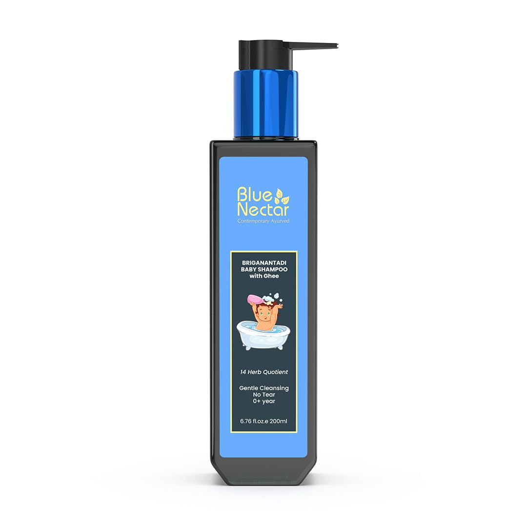 Blue Nectar Baby Shampoo for Kids with Natural Ghee | No Tear Formula | Natural Baby Care Product for New Born | For 0+ Years | Mild Shampoo for Dry & Sensitive Skin (200ml, 14 Herbs)