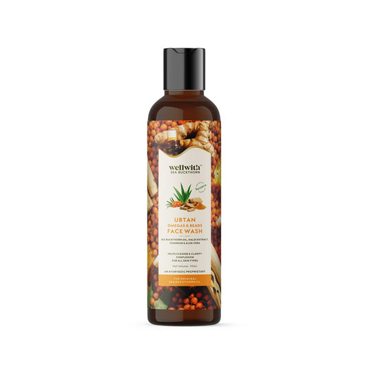 Wellwith(Ayuzera) Ubtan Face Wash With Beads (110ml, Pack of 1) | Haldi (Turmeric) Extract, Chandan extract, Neem extract, Aloe Vera Gel, Camphor