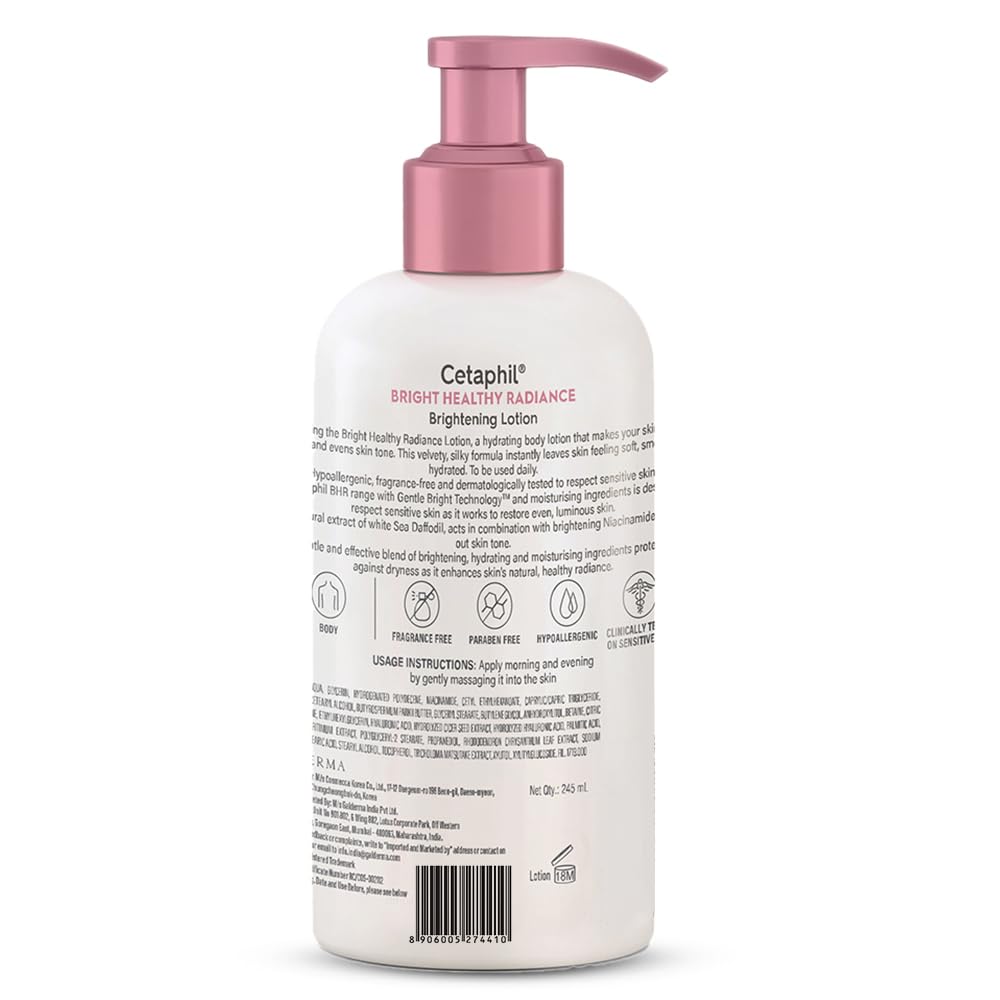 Cetaphil Bright Healthy Radiance Brightening Body Lotion 245ml – Deep Hydration & Even Skin Tone Body Moisturizer with Niacinamide & GentleBright Technology, Lightweight, Non-Greasy, Hydrating & Fragrance-Free Lotion for Sensitive Skin