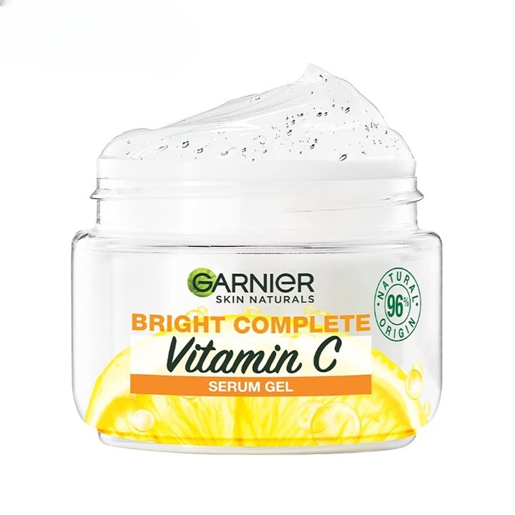 Jar of Garnier Skin Naturals Bright Complete Vitamin C Serum Gel on a white background