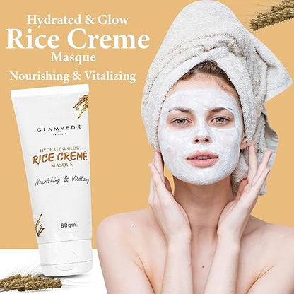 Glamveda Rice Creme Masque & Glow Cream Mask | Face Mask for Glowing Skin & Dull, Dry, Sensitive Skin | New-Age Ubtan Face Pack for All Skin Types | Men & Women | No Paraben, SLS | 80gm Pack of 1