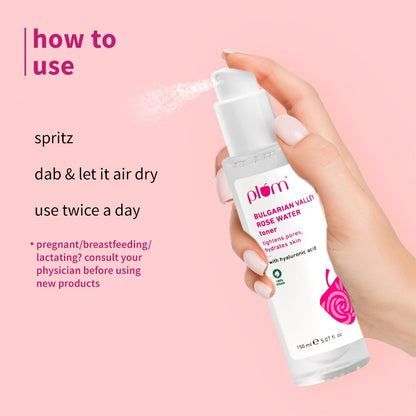 Plum Bulgarian Valley Rose Water Face Toner | for Oily Acne Prone Dry Combination Skin | with Hyaluronic Acid | Hydrating & Pores Tightening | Balances pH Levels | Alcohol-Free | Women & Men | 150ml
