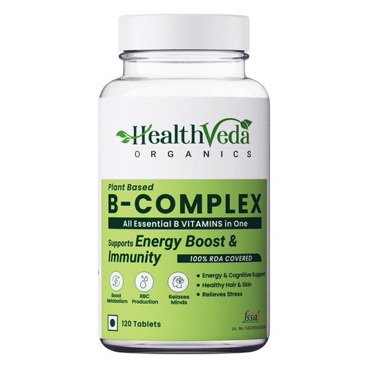 Zephivo Health Veda Organics Plant Based Vitamin B-Complex Tablets - All essential B Vitamins in One for Hair Growth, Boosts Energy & Immunity - (120 Veg Tablets)