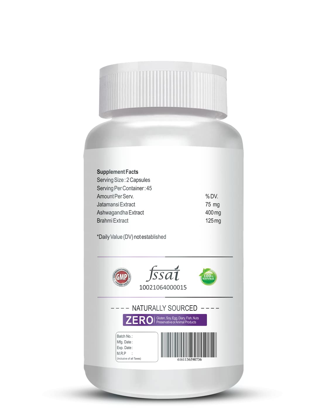 Supplement bottle with label on a white background