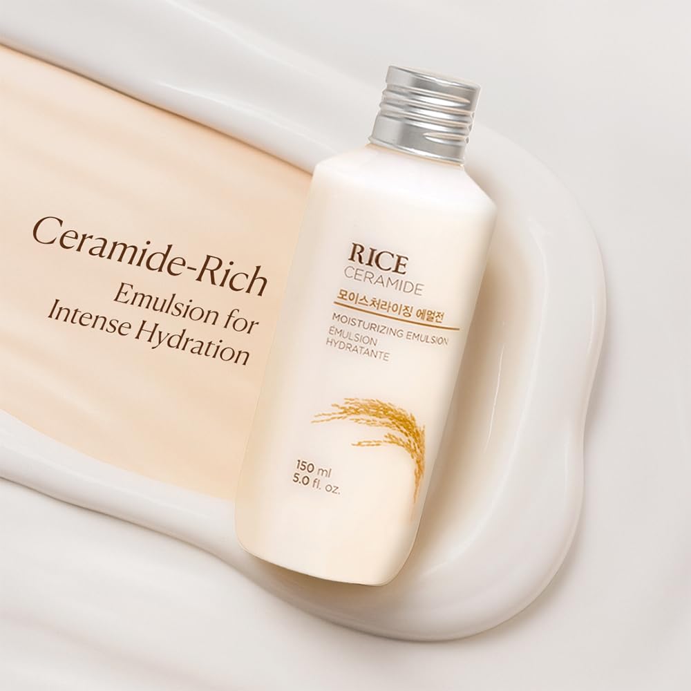 Two bottles of Rice Ceramide skincare products on a light background