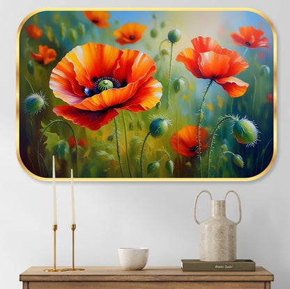 Beautiful flower modern art Premium Sparkle Lamination Finished Surface Golden Slim Frame 35 cm x 28 cm Large Size, For Home/Office/Hotel painting KG77