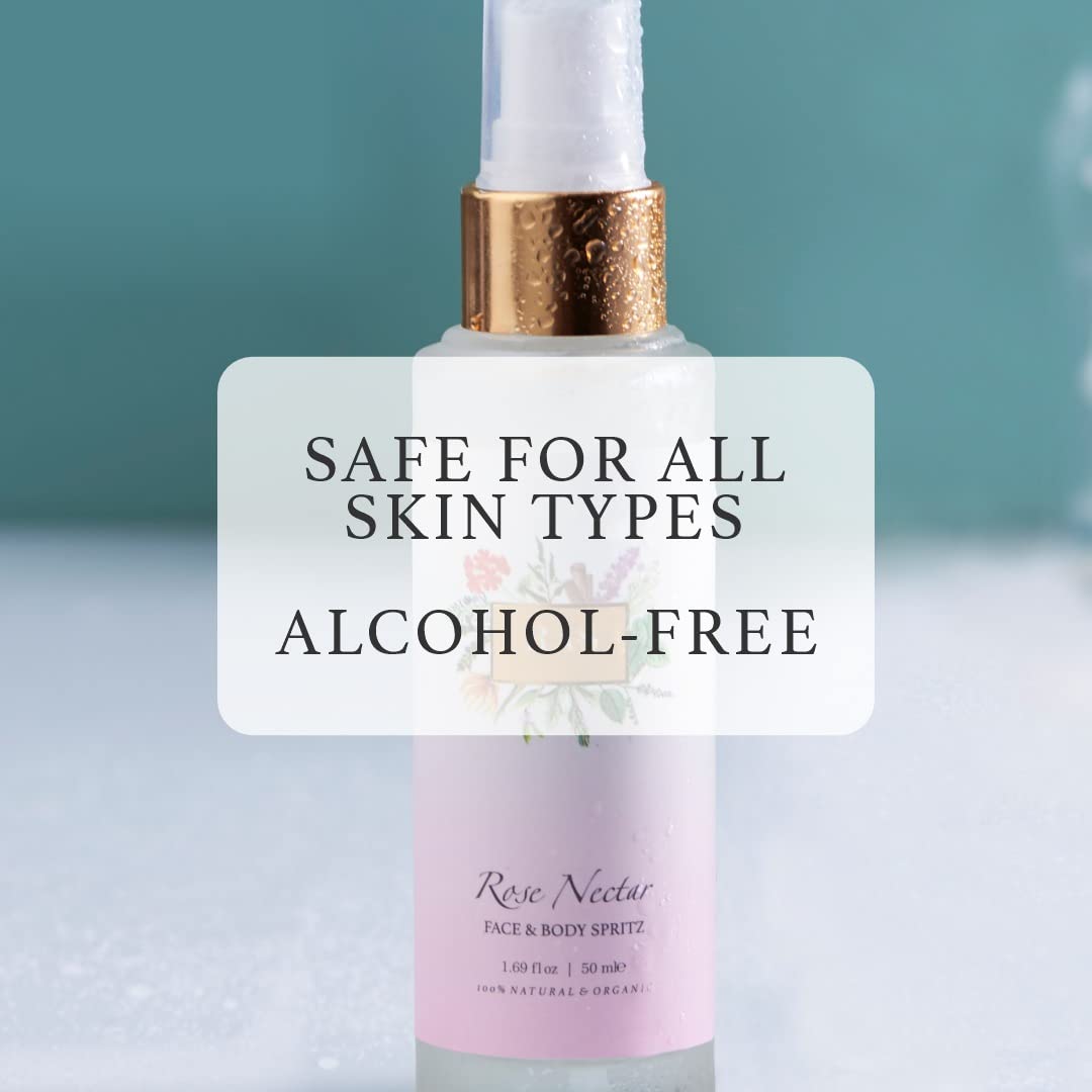 RAS Luxury Oils Rose Nectar Face & Body Spritz Toner | Alcohol Free Face Mist | Enriched With Rose, Lavender & Geranium | Soothe Skin, Balance Skin's pH level & Brighten and Refresh your skin | 50ml