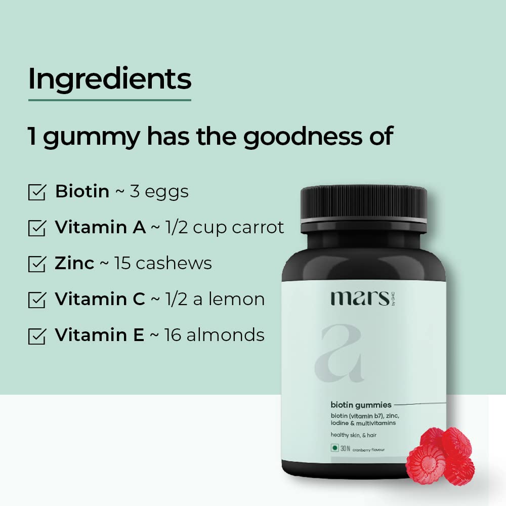 mars Beard Biotin Gummies for men | With the goodness of Vitamin B7, Zinc, Iodine & Multivitamins | Nourishment for beard growth & strength | 30 day pack | 30 gummies