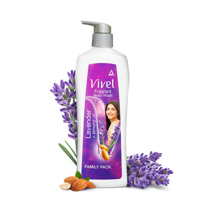 Vivel Fragrant Body Wash, Lavender & Almond Oil Shower Gel, 450 ml Pump Bottle, Moisturizing Bodywash For Soft & Smooth Skin, Effective Cleansing, For Women & Men