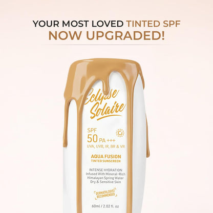 Eclipse Solaire Aqua Fusion Sunscreen SPF50 | 5X Protection with SPF 50 PA+++ | Infused with Himalayan Spring Water | Non-Greasy, For All Skin Types – 60ml