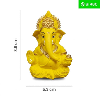 Premium Lord Ganesha Idol for Car Dashboard | 3.5 Inch Resin Ganpati Murti | Elegant Home & Office Decor Showpiece Yellow SIA488