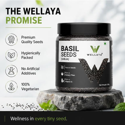 WELLAYA Basil Seeds - 350gm | High Fibre Tukmaria Seeds for Eating | Sabja Seed | Weight Management