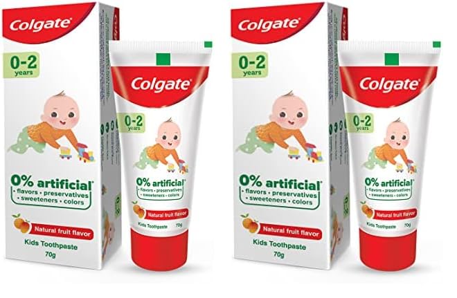 Colgate Toothpaste For Kids Cavity Protection (0-2 Years), Natural Fruit Flavour Tooth Paste, Sls & Fluoride Free - 70G Tube (Pack of 2)