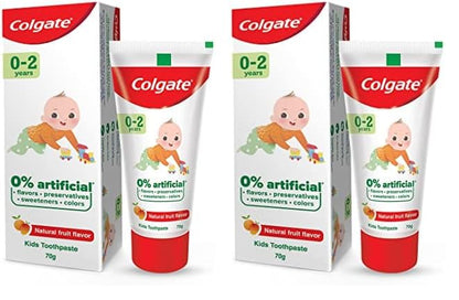 Colgate Toothpaste For Kids Cavity Protection (0-2 Years), Natural Fruit Flavour Tooth Paste, Sls & Fluoride Free - 70G Tube (Pack of 2)