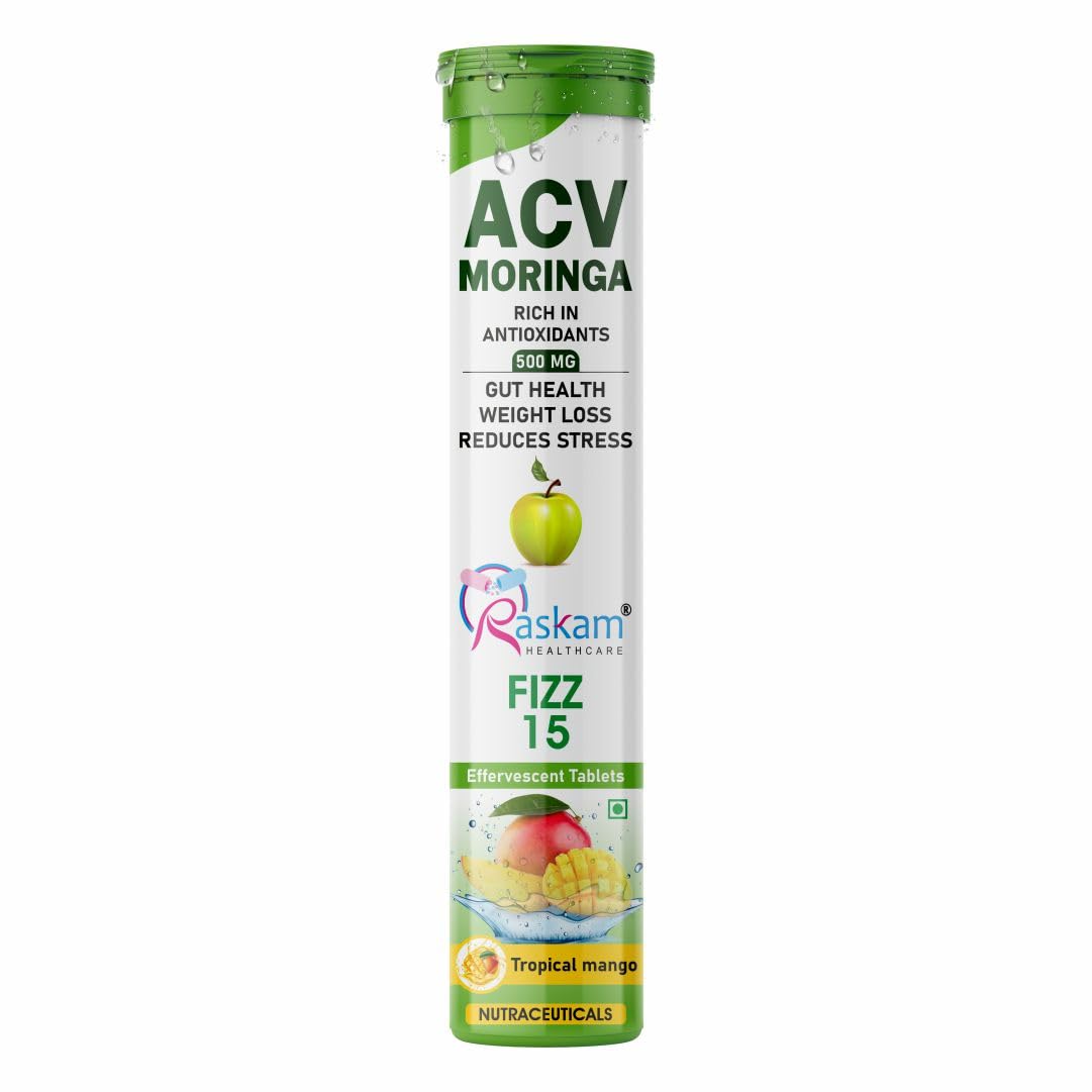 ACV Moringa supplement packaging with Raskam Healthcare logo on a white background