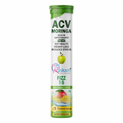ACV Moringa supplement packaging with Raskam Healthcare logo on a white background