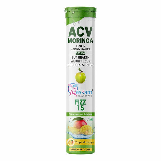 Apple Cider Vinegar (ACV) Moringa | Master Your Appetite & Boost Immunity | Natural Energy with Antioxidants | No Added Sugar | Tropical Mango Flavor | 15 Fizz Tablets (500mg) Pack of 1