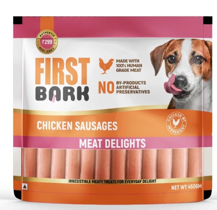 First Bark Chicken Sausages for Dogs 450g (Pack of 1), High Protein Made with 100% Human Grade Chicken Meat Dog Treats, Soft & Tasty Training Snacks for All Dog Breeds Newly Launched By DogsNCats