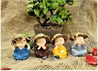 Set of 4 Baby Hat Monk Buddha Idols Showpiece for Car Dashboard Idols/Home Decorative Showpiece & Gifting Ideas Car Dashboard Accessories Size - 6.5Cm