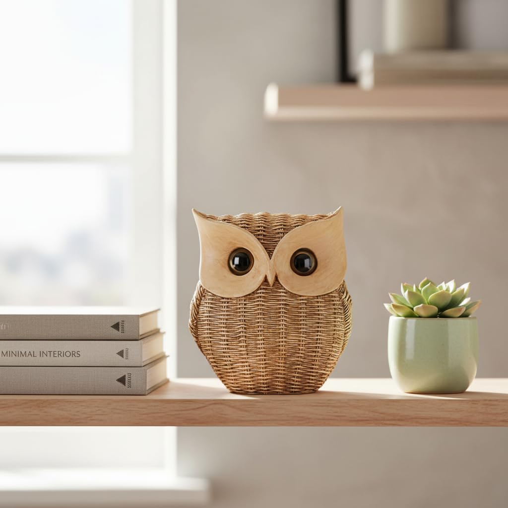 Modern Classy Lucky Owl Resin Art Figurine | Beautiful Home Decor (Brown, Pack of 1)