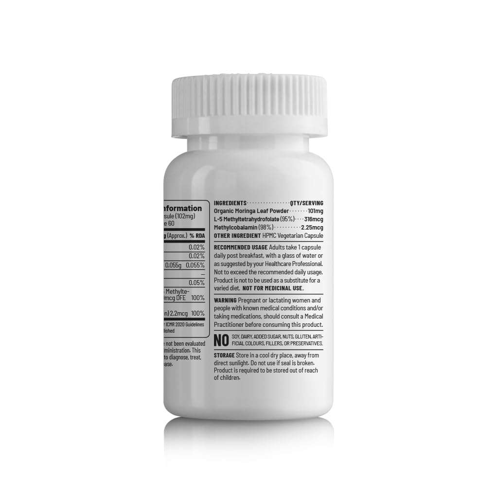 Zephivo Unived Basics B12+Folate | Vitamin B12 (Methylcobalamin) with 5-MTHF BioAvailable Folate | Essential for Vegan & Vegetarians | 60 Vegan Capsules

