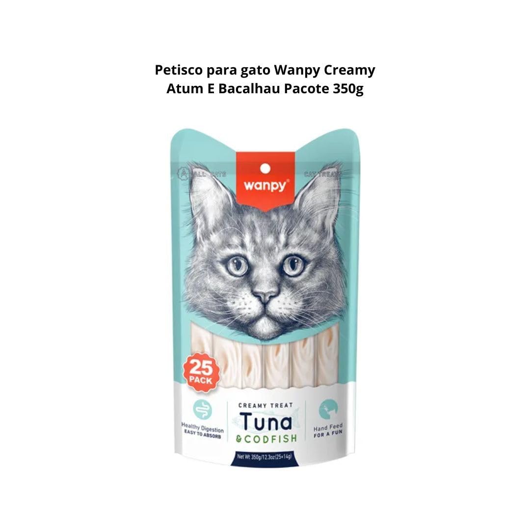 Wanpy Creamy Treat for Cats - Handfeed for Fun - Premium Lickable - Tuna and Codfish Flavours - 350 Gm - 25 sachets,All Life Stages