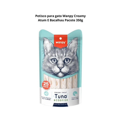 Wanpy Creamy Treat for Cats - Handfeed for Fun - Premium Lickable - Tuna and Codfish Flavours - 350 Gm - 25 sachets,All Life Stages