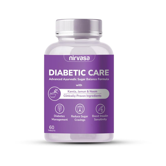 Nirvasa Diabetic Care Tablet, 100% Ayurvedic, Enriched with 10 Herbal Ingredients, Manages Blood Sugar Levels, Vegeterian 60 Tablet