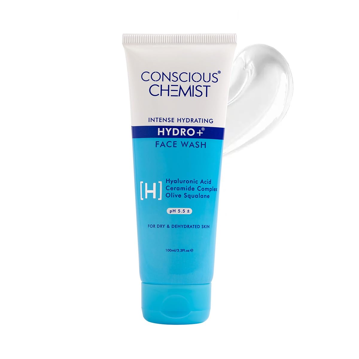 Tube of Conscious Chemist Hydro-F Face Wash on a white background