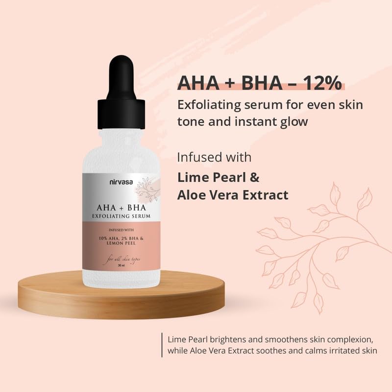 Nirvasa AHA + BHA Exfoliating Serum (30ml) | 10% AHA, 2% BHA & Lime Pearl | Removes Dead Skin Cells, Refines Pores, Improves Texture & Brightens | Silicon-Free, Paraben-Free & Cruelty-Free