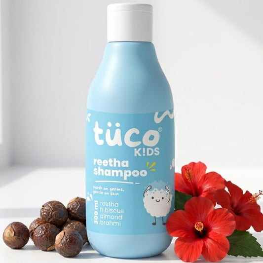 Tuco Kids Mild Shampoo for Kids, Soapnut, Almond & Henna, Tear-Free, 300ml | Gentle kids shampoo for 5 to 10 years. Tear, Paraben, SLS & sulphate free. Soft, smooth & tangle-free hair. Vegan & pH 5.5.