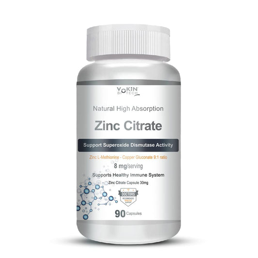 Bottle of Zinc Citrate supplement on a white background