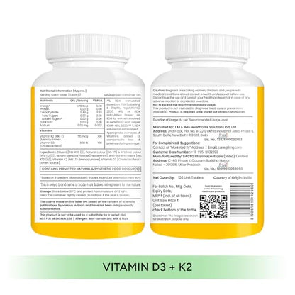 Tata 1mg Magnesium Glycinate, 120 Tablets + Tata 1mg Vitamin D3+K2, 120 Tablets