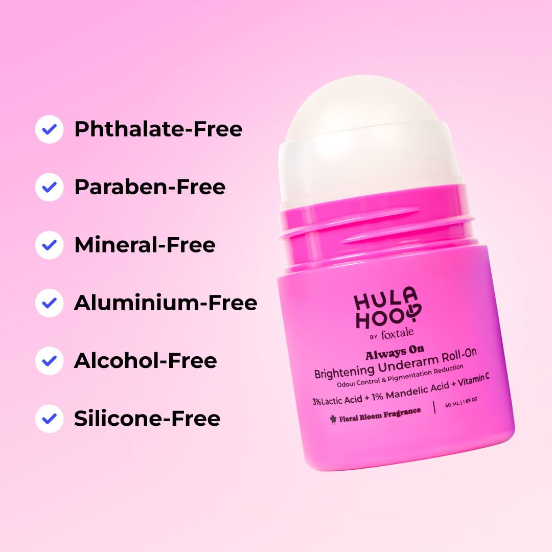 FoxTale Hula Hoop Brightening Underarm Roll-On by Foxtale | 5% Vitamin C + AHAs | Brightens Underarms & Controls Odour | Floral Bloom Scent | 50ml