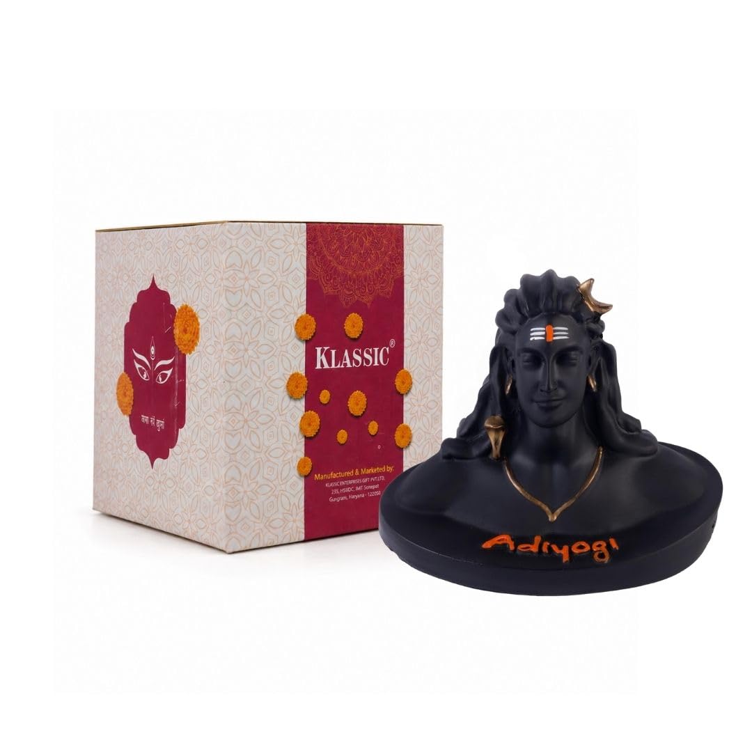 4.7 Inch Adiyogi Shiva Idol | Black Finish Mahadev Best Statue with Golden Accents for Home Temple, Mandir, Meditation Room, Office Desk & Car Dashboard | Yoga Décor & Gifting